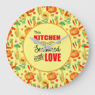 Kitchen Seasoned With Love Vegetable Pattern Large Clock