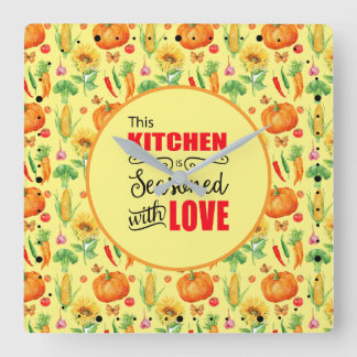 Kitchen Seasoned With Love Vegetable Pattern Square Wall Clock