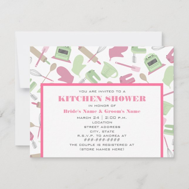 Kitchen Shower Invitation - Pink & Green (Front)