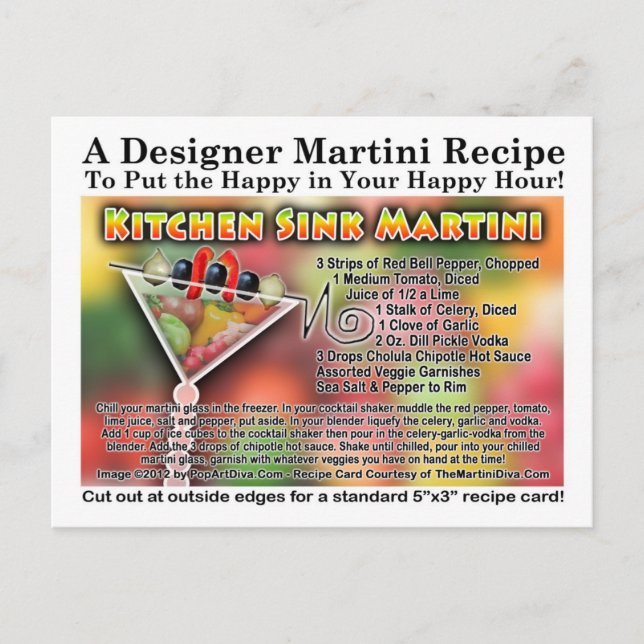 Kitchen Sink Martini Recipe Postcard (Front)