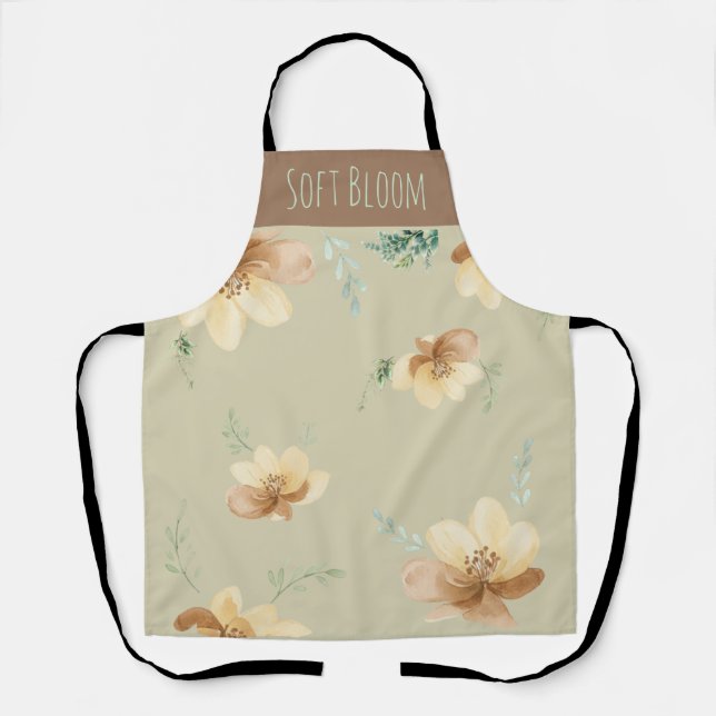 Kitchen "Soft Bloom" Floral Watercolor Gardening Apron (Front)