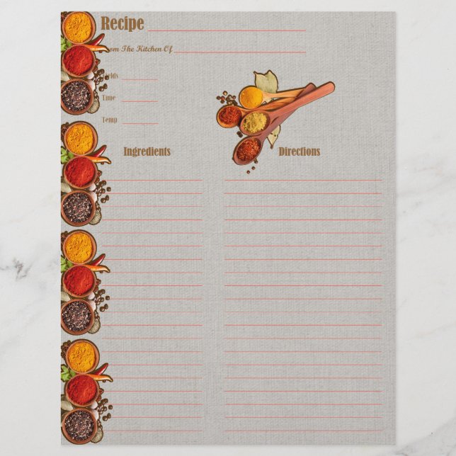 Kitchen Spices Recipe Insert-Light Background (Front)