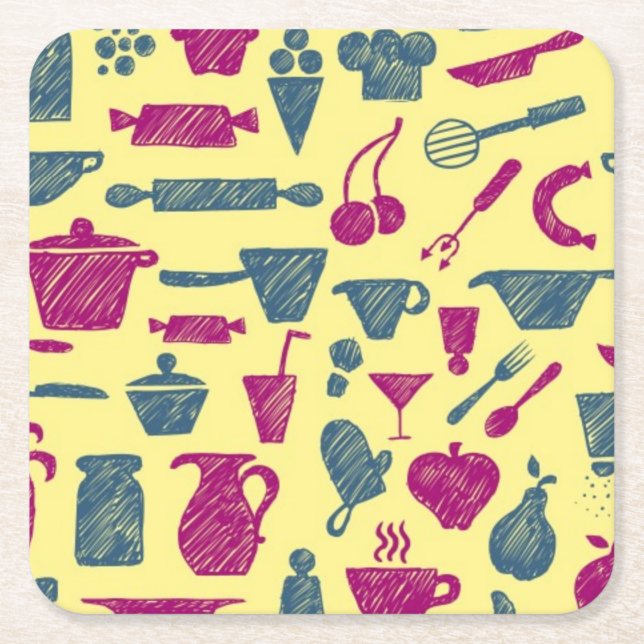 Kitchen supplies square paper coaster (Front)