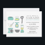 Kitchen Tea Bridal Shower Party Invite<br><div class="desc">Original vector design of hand drawn (with pen and tablet) Kitchen utensils,  accessories and appliances by Pip Gerard {Pip Pip Hooray}.  Here's a modern,  contemporary,  casual yet funky aqua/turquoise kitchen tea/ bridal shower invite.</div>