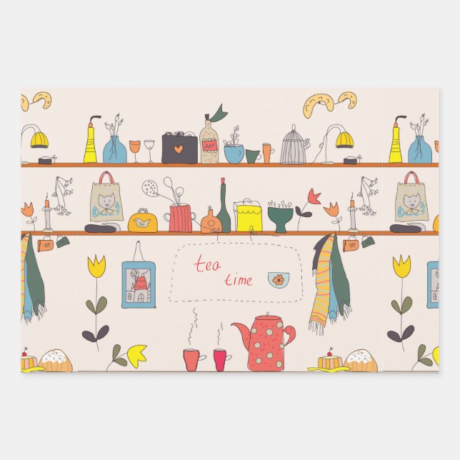 Kitchen Tea Time Wrapping Paper Sheet (Front 3)