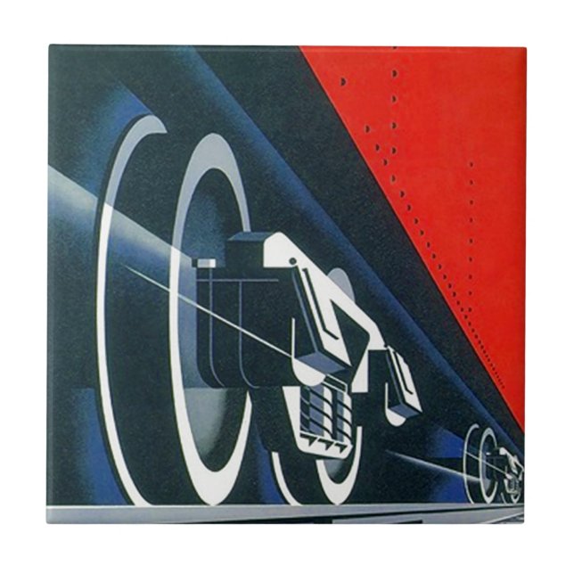 Kitchen Tile Train Locomotive Vintage Art Deco (Front)