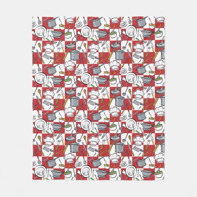 Kitchen Tools Check Fleece Blanket (Front)