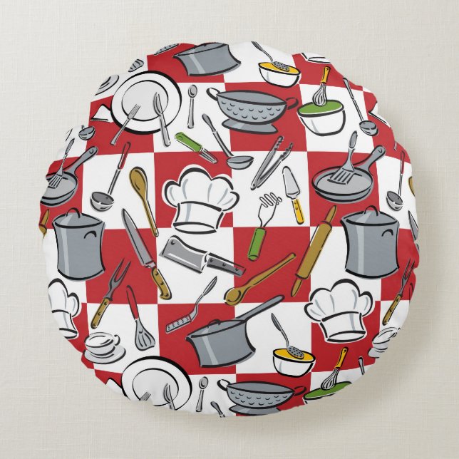 Kitchen Tools Check Round Cushion (Front)