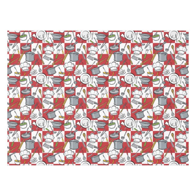 Kitchen Tools Check Tablecloth (Front (Horizontal))