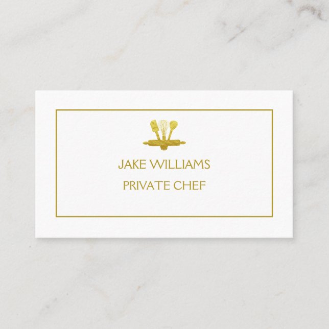 KITCHEN TOOLS IN FAUX GOLD PRIVATE CHEF BUSINESS CARD (Front)