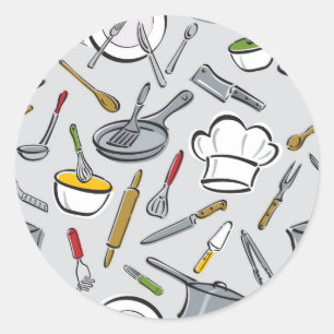 Kitchen Tools Pattern Classic Round Sticker