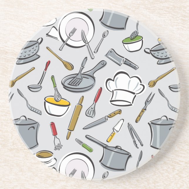 Kitchen Tools Pattern Coaster (Front)