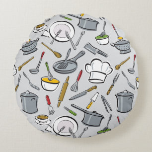 Kitchen Tools Pattern Round Cushion
