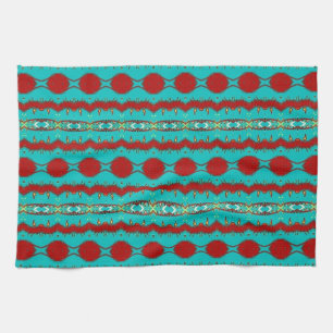 Kitchen Towel 16" x 24" w/Teal and Red Abstract