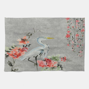 Kitchen towel Asian flower crane bird