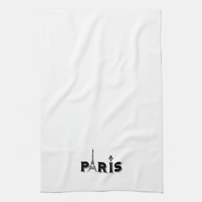 Kitchen Towel-black and white-PARIS Tea Towel (Vertical)