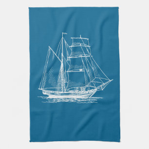 Kitchen towel Blue sail boat ship nautical