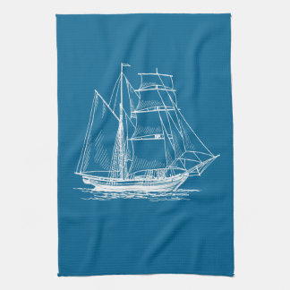 Kitchen towel Blue sail boat ship nautical