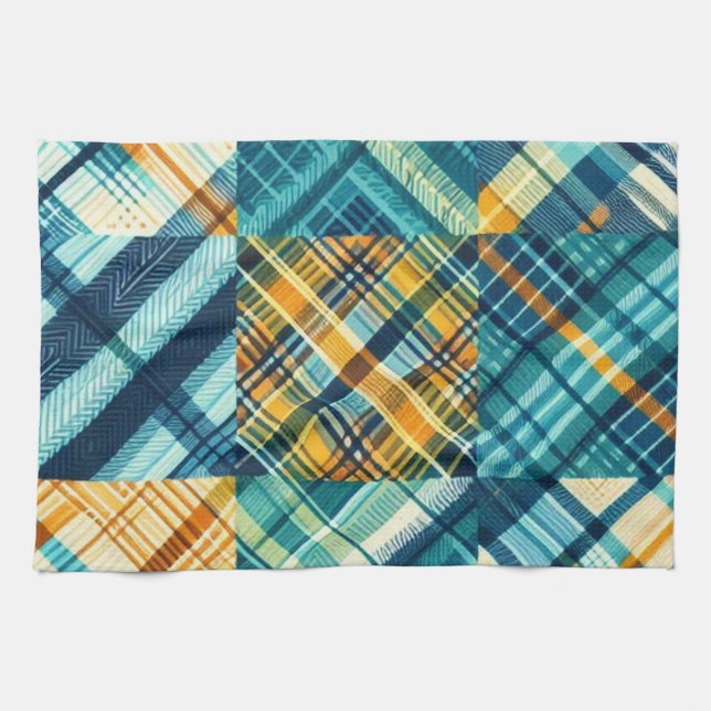 Kitchen Towel Blue Yellow Chequered Plaid (Horizontal)