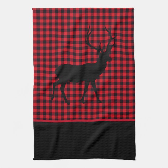 Kitchen Towel-Buffalo Plaid-Deer Tea Towel (Vertical)