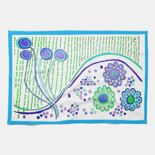 KITCHEN TOWEL "CELESIAL FLOWERS"   blue trim