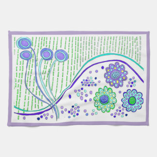 KITCHEN TOWEL "CELESTIAL FLORA" Purple Trim