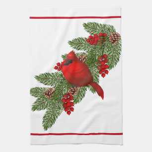 Kitchen Towel-Christmas Cardinal Tea Towel