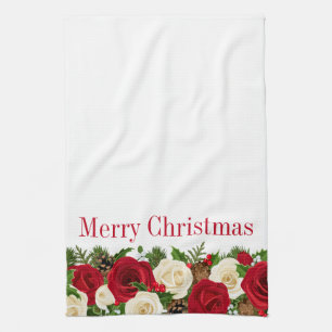 Kitchen Towel-Christmas Roses Tea Towel