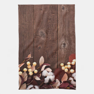 Kitchen Towel Cotton Branch on Dark Wood Stem Coun