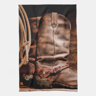 Kitchen Towel Cowboy Boots Barn Wood Rustic Countr