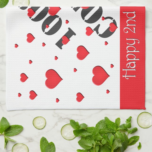 Kitchen Towel - Floating Hearts - 2nd Anniversary (Folded)