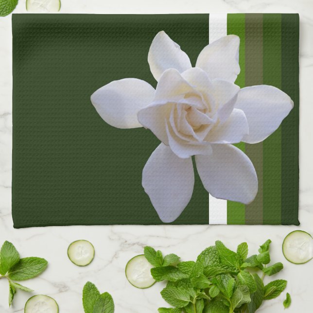 Kitchen Towel - Gardenia on Stripes (Folded)