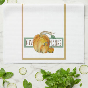 Kitchen Towel - Give Thanks Watercolor Pumpkins