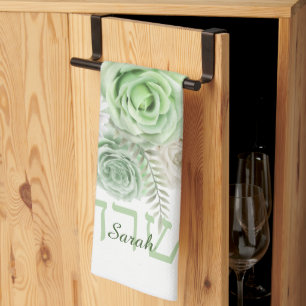 Kitchen Towel Green Roses and White Daisies