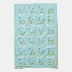 Kitchen Towel "Hanukkah/Lights, Latkes, Chanukah"