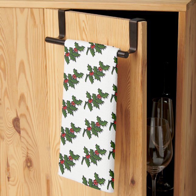 Kitchen Towel - Holly Leaves and Berries (Thirds Fold)
