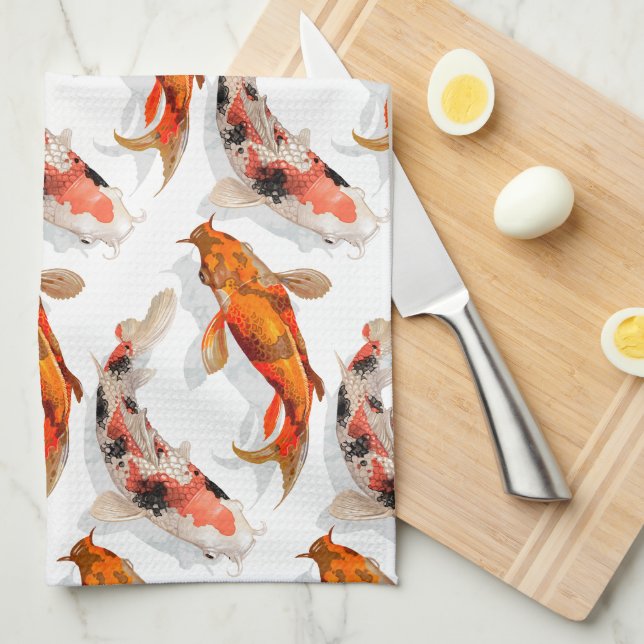 Kitchen Towel-KOI Fish Tea Towel (Quarter Fold)