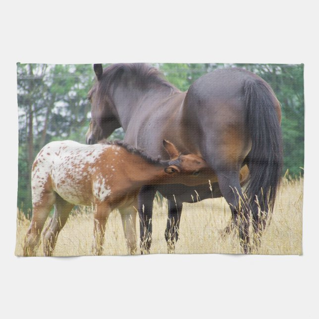 Kitchen Towel Mama Horse Feeding her Baby (Horizontal)