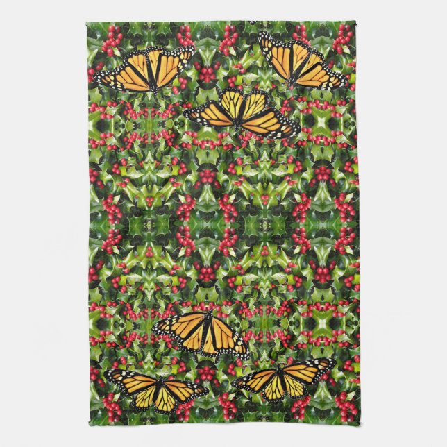 Kitchen Towel - Monarchs & Holly (Vertical)