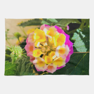 Kitchen towel pink and yellow flower plant