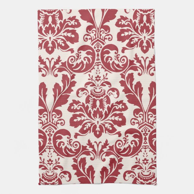 Kitchen Towel...red and white damask Tea Towel (Vertical)