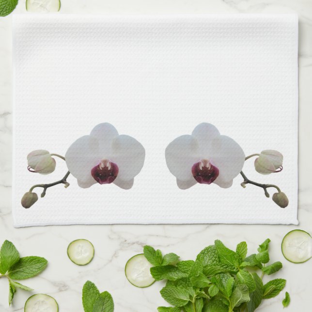 Kitchen Towel - Ruby-Lipped White Orchid (Folded)