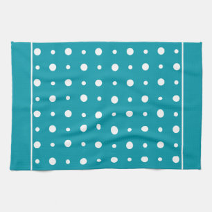 Kitchen Towel, Tea Towel Polka Dots, White on Teal
