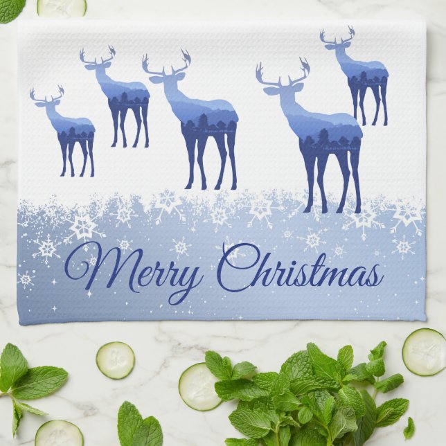 Kitchen Towel-The Deer Snowflakes Tea Towel (Folded)