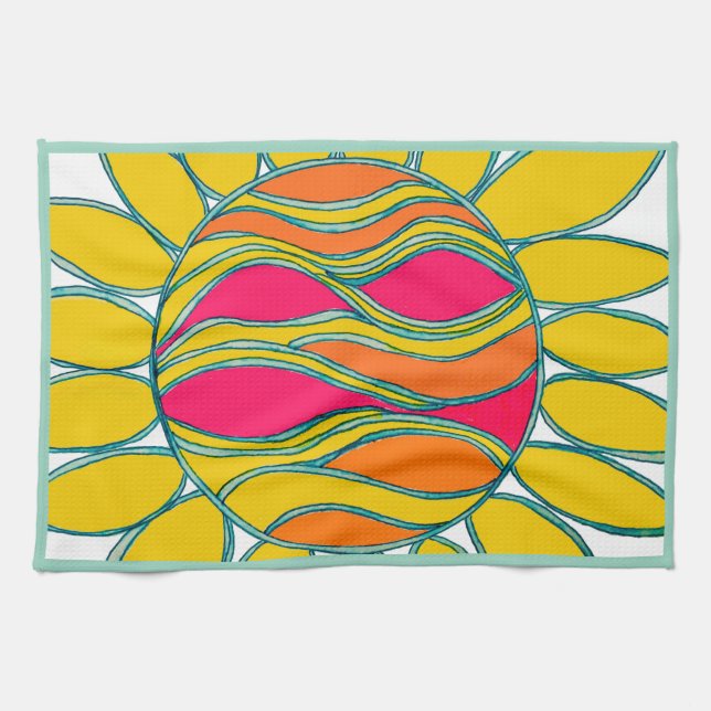 KITCHEN TOWEL "TROPICAL SUNSHINE"  mint trim (Horizontal)