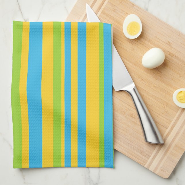 Kitchen Towel: Turquoise Yellow Green Stripes Tea Towel (Quarter Fold)