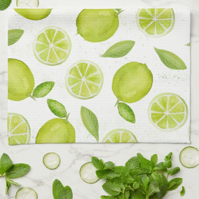 Kitchen Towel Watercolor Lime Pattern (Folded)