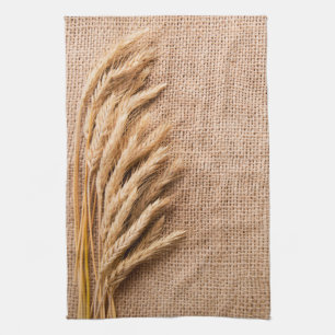 Kitchen Towel Wheat on Burlap Sack Country Rustic