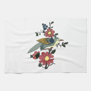 Kitchen Towel with Bird and Flower
