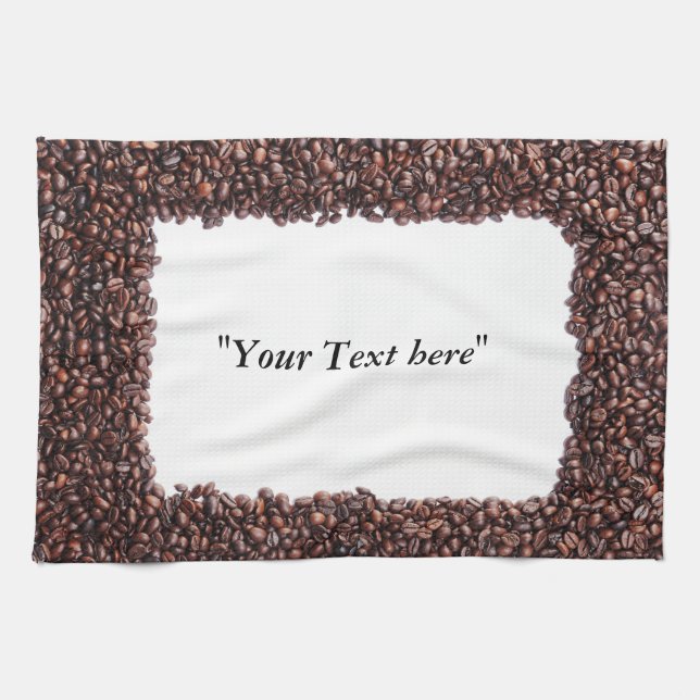 kitchen towel with coffee beans and text box (Horizontal)
